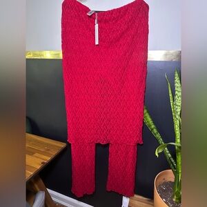 Red Lace skirt over pants